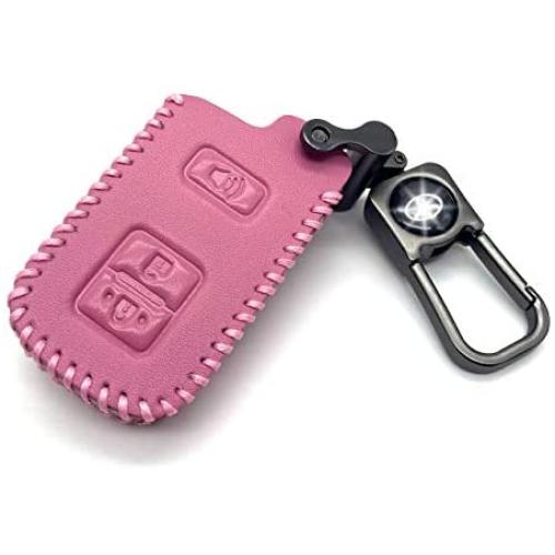 ROMASO Car Key Fob Cover fit for Toyota,Car Key Case Suit for Toyota Land Cruiser Tacoma Prius 3 Buttons,Leather Key Fob Shell,Pink