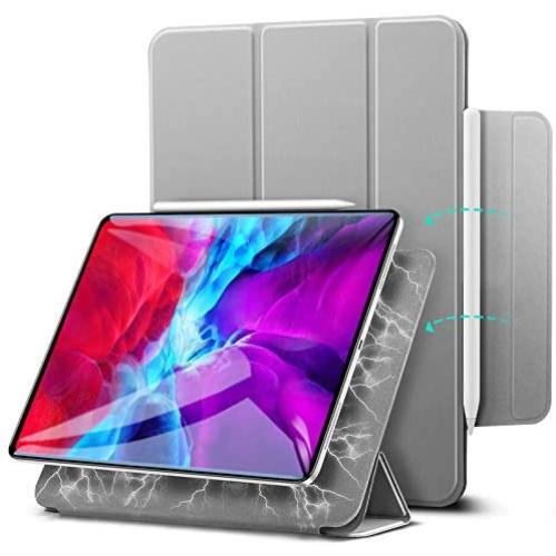 ESR Rebound Magnetic Smart Case for iPad Pro 12.9'' 2020 & 2018, Convenient Magnetic Attachment [Supports Pencil Pairing & Charging] Smart Case Cover, Auto Sleep/Wake Trifold Stand Case - Gray