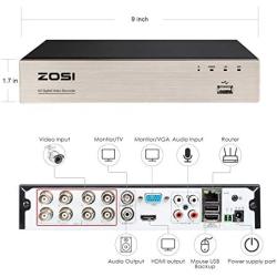ZOSI H.265+ 8CH 5MP Lite 4-in-1 Surveillance DVR Recorders with Hard Drive 2TB for HD-TVI, CVI, CVBS, AHD 960H/720P/1080P/5MP CCTV Security Cameras System, Motion Detection, Remote Viewing,Alert Push