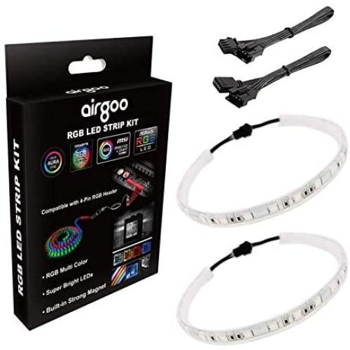 PC RGB LED Strip Light, White Silicone Housing Magnetic PC Case Lighting, 2PCS Strips 42LEDs for 12V 4-Pin RGB LED Header, for ASUS Aura RGB, MSI Mystic Light, ASROCK Aura RGB, Gigabyte RGB Funsion