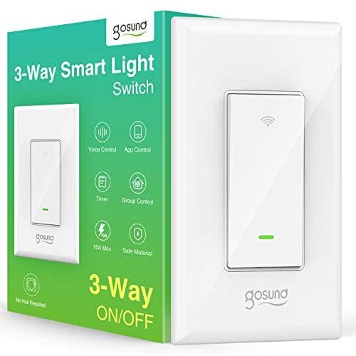 3 Way Smart Switch, Gosund WiFi Light Switch Works with Alexa and Google Home, Schedule Timer, Neutral Wire Required, Single-Pole and 3-Way Installation, No Hub Required, ETL and FCC Listed (1-Pack)