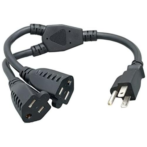 Cablelera Power Cord Extension and Splitter, NEMA 5-15P to NEMA 5-15R x 2, 16 AWG, 13A, 125V (ZWACPQAG-14)