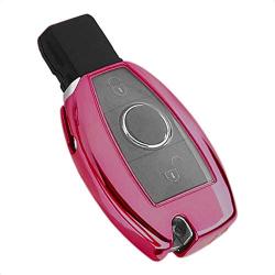 TANGSEN Smart Key Fob Case Pink TPU Protective Cover for Mercedes Benz A B C CLA CLS E G GL GLA GLC GLE GLK GLS GT M R S SL SLC SLK SLS Class AMG Viano 2 3 Button Keyless Entry Remote Accessories