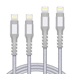 iPhone Charger Cable MFi Certified AHGEIIY,5Pack[3.3/6.6/0.5FT] Nylon Braided Fast Charging Cable for iPhone SE 2,11 Pro,Xs, Max, XR, X,8 Plus,7 Plus,6 Plus,6S Plus,iPad and More-Silver
