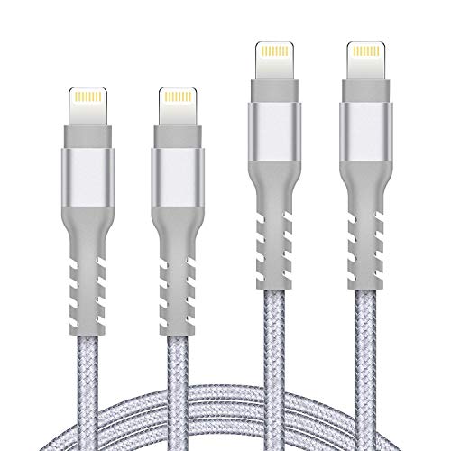 iPhone Charger Cable MFi Certified AHGEIIY,5Pack[3.3/6.6/0.5FT] Nylon Braided Fast Charging Cable for iPhone SE 2,11 Pro,Xs, Max, XR, X,8 Plus,7 Plus,6 Plus,6S Plus,iPad and More-Silver