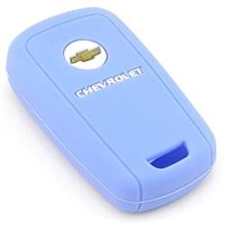 iSaddle Silicone Protecting Vehicle Remote Start Key Case Cover Fob Holder for Chevrolet Camaro Cruze Equinox Malibu Orlando Sonic (Light Blue Color)