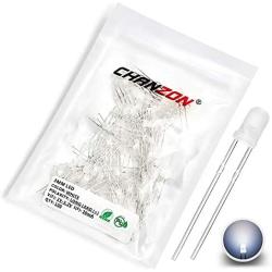 Chanzon 100 pcs 3mm White Diffused LED Diode Lights (Frosted Lens Round DC 3V 20mA) Lighting Bulb Lamps Electronics Components Indicator Light Emitting Diodes