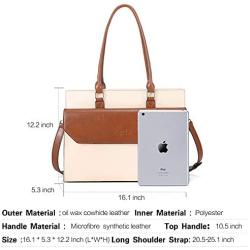 CLUCI Briefcase for Women Oil Wax Leather Vintage 15.6 Inch Laptop Business Shoulder Bag Beige with Brown