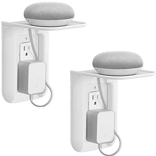 WALI Wall Outlet Shelf Standard Vertical Duplex Décor Outlet with Cable Channel for Cell Phone, Dot 1st and 2nd 3rd Gen, Google Home, Speaker up to 10 lbs (OLS002-W), White, (Pack of 2)