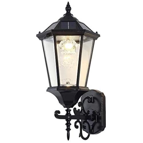 Solar Wall Lantern Outdoor Lamp, Waterproof Dusk to Dawn Soalr Wall Light, LED Wall Mount Light Fixture, 21” Large, Aluminum Housing Plus Glass(Cool + Warm White)