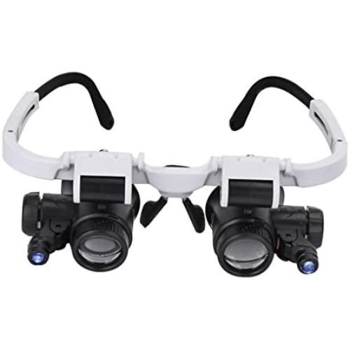 Head Mount 2 LED Lights Magnifying Glass,Hands Free Bracket Magnifier 8X 15X 23X, Dual-Lens Eye Loupe Magnifier for Electronics Jeweler Watch Repair