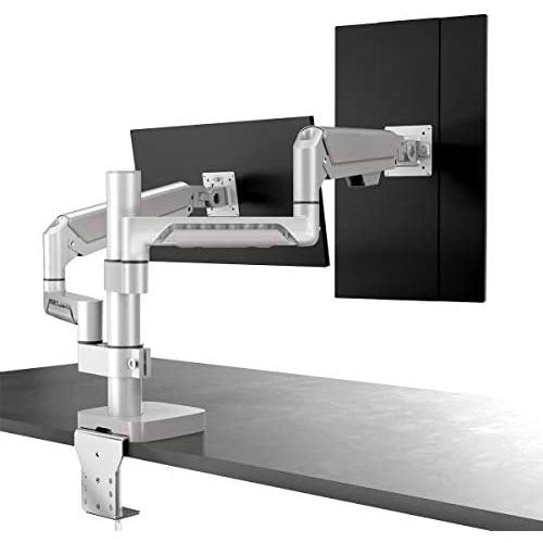 Aluminum Dual Monitor Mount Stand for 10''-32'' VESA Computer Screens, Holds up to 19.8lbs Each- Height Adjustable Gas Spring Monitor Arms Full Motion Swivel Bracket,Glorider White Monitor mounts