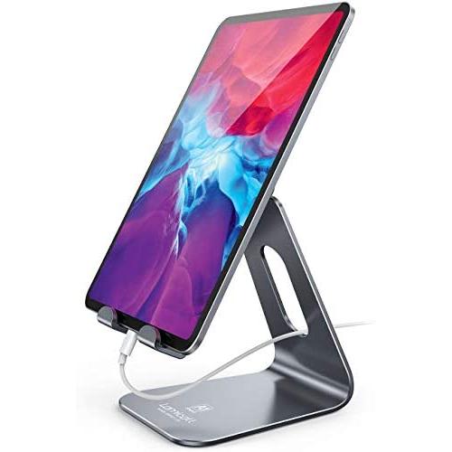 Tablet Stand Multi-Angle, Lamicall Tablet Holder: Desktop Adjustable Dock Cradle Compatible with Tablets Such As iPad Air Mini Pro, Phone XS Max XR X 6 7 8 Plus More Tablets (4-13 Inch) - Gray