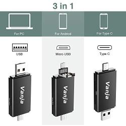SD Card Reader, Vanja 3 in 1 Micro USB Type C Portable Memory Card Reader and SD/TF Card Adapter with OTG Function for PC & Laptop & Smart Phones & Tablets