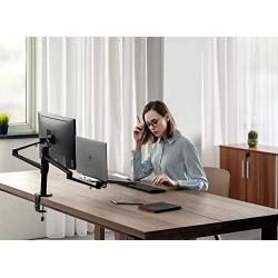 viozon Monitor and Laptop Mount, 2-in-1 Adjustable Dual Arm Desk Mounts Single Desk Arm Stand/Holder for 17 to 32 Inch LCD Computer Screens, Extra Tray Fits 12 to 17 inch Laptops (Black)