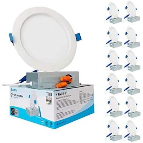SAATLY 12 Pack LED Recessed Lighting 6 inch,Ultra-Thin Recessed Ceiling Light with Junction Box 5000K Daylight CRI90+,IC Rated 1000 Lumens 13W 100W Eqv. Dimmable,Can-Killer Downlight ETL & Energy Star