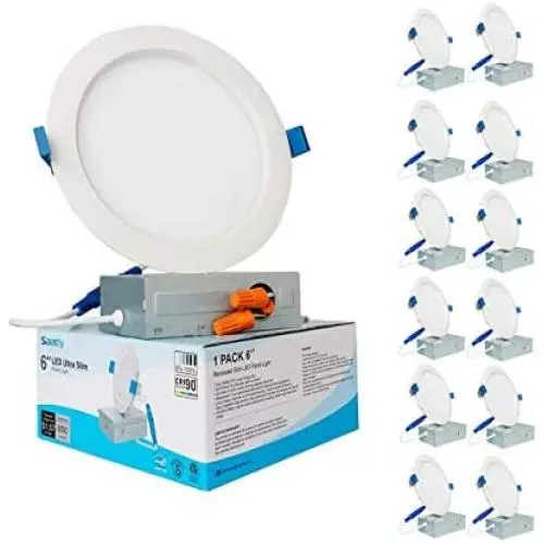 SAATLY 12 Pack LED Recessed Lighting 6 inch,Ultra-Thin Recessed Ceiling Light with Junction Box 5000K Daylight CRI90+,IC Rated 1000 Lumens 13W 100W Eqv. Dimmable,Can-Killer Downlight ETL & Energy Star
