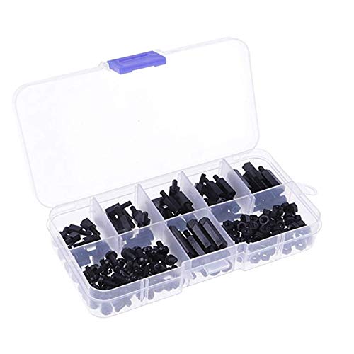 M3 Nylon Hex Male-Female Spacer Standoffs Screw Nut Assortment Kit,Hex Utility Spacer Standoff Screw Nut Assortment Mounting Hardware Set,for FPV,Quadcopter Drone, RC,DIY（180pcs,Black)
