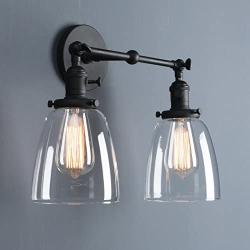 Phansthy 2-Light Vintage Style Industrial Wall Light Sconce Light Fixture with 5.6Inches Oval Cone Clear Glass Shade (Black)