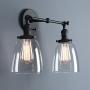 Phansthy 2-Light Vintage Style Industrial Wall Light Sconce Light Fixture with 5.6Inches Oval Cone Clear Glass Shade (Black)