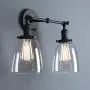 Phansthy 2-Light Vintage Style Industrial Wall Light Sconce Light Fixture with 5.6Inches Oval Cone Clear Glass Shade (Black)