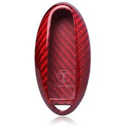M.JVisun Genuine Carbon Fiber Key Fob Cover for Nissan 370Z Altima Maxima Murano Armada GT-R Leaf Sentra Rogue Pathfinder Versa Smart Car Remote Key, Mens Car Key Fob Case Womens Fob Cover - Red