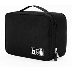 KALIM Cable Organizer Bag, Waterproof Electronic Accessories Soft Case, Traveling Wire Bag for iPad Mini Cables Phone Chargers Adapter Flash Hard Drive and More(Small/Black)