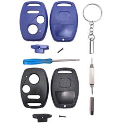 2 Pack Key Fob Keyless Entry Remote Shell Case fits Honda Civic CR-V Accord Crosstour Odyssey CR-Z Pilot Ridgeline Fit Replacement Key Fob Cover Casing (Black Blue)