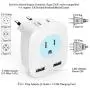 European Travel Plug Adapter International USB Charger with 2 USB Ports,2 AC Outlet for USA to Most of Europe Coutries France Spain Italy Turkey Iceland (Type C) 2-Pack