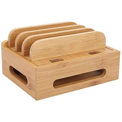 Cell Phone Stand, Multi-Device Bamboo Phone Stand Desktop Organizer Phone Tablet Charging Station for Home Office