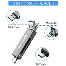SmartQ C350 USB C sd Card Reader and USB 3.0 Super Speed Memory Card Adapter for MicroSDXC and SDHC Card, SD, SDXC, SDHC, SD Cards, Works for Windows, Mac OS X, Android Devices, OTG Adapter