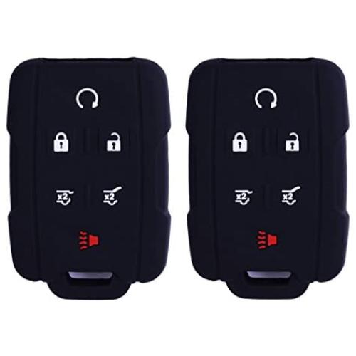 XUHANG 2Pcs WERFDSR Sillicone Key fob Skin Key Cover Remote Case Protector Shell for 2015 2016 Chevrolet Suburban Tahoe GMC Yukon Smart Remote Black