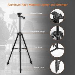 Lightweight Tripod 55-Inch, Aluminum Travel/Camera/Phone Tripod with Carry Bag, Maximum Load Capacity 6.6 LB, 1/4'' Mounting Screw for Phone, Camera, Traveling, Laser Measure, Laser Level
