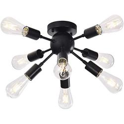 Sputnik Chandelier,8-Light Semi Flush Mount Ceiling Light Fixture Modern Pendant Lighting Fixture Industrial Vintage Hanging Dining Room Light for Kitchen (Black)