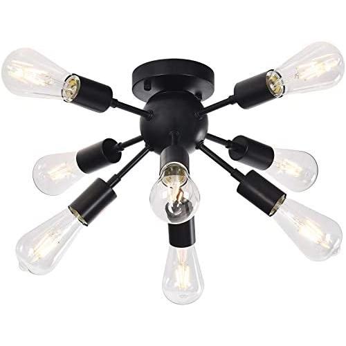 Sputnik Chandelier,8-Light Semi Flush Mount Ceiling Light Fixture Modern Pendant Lighting Fixture Industrial Vintage Hanging Dining Room Light for Kitchen (Black)