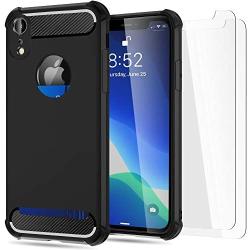 iPhone XR Case with Card Holder and[Screen Protector Tempered Glass x2Pcs] SUPBEC Protective Ultra-Thin-Slim Cover with Silicone TPU Shockproof Rubber Wallet Case for iPhoneXR 6.1''-Black