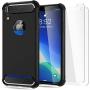 iPhone XR Case with Card Holder and[Screen Protector Tempered Glass x2Pcs] SUPBEC Protective Ultra-Thin-Slim Cover with Silicone TPU Shockproof Rubber Wallet Case for iPhoneXR 6.1''-Black