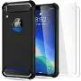 iPhone XR Case with Card Holder and[Screen Protector Tempered Glass x2Pcs] SUPBEC Protective Ultra-Thin-Slim Cover with Silicone TPU Shockproof Rubber Wallet Case for iPhoneXR 6.1''-Black