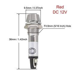 VictorsHome Indicator Light 12V DC Red 5/16 Inch 8mm Metal Shell Panel Mount Signal Pilot Dash Directional Lights 5 Pack