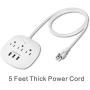 Power Strip 3 Outlets and 3 USB Ports with Switch Control, Desktop Charging Station with 5 ft Extension Cord, Compact for Nightstand, Office and Travel - White