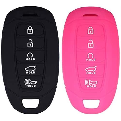 Lcyam Key Fob Cover Silicone Case Remote Holder Compatible with 2019 2020 2021 Hyundai Palisade Keyless Push Start 5 Button (Black Rose)