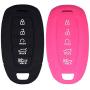 Lcyam Key Fob Cover Silicone Case Remote Holder Compatible with 2019 2020 2021 Hyundai Palisade Keyless Push Start 5 Button (Black Rose)