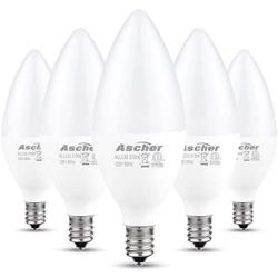 Ascher Classic E12 LED Candelabra Light Bulbs, Equivalent 60W, 550 Lumens, Warm White 2700K, Chandelier Bulb, Non-dimmable, Candelabra Base, Pack of 5
