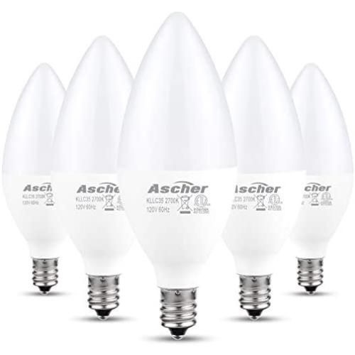 Ascher Classic E12 LED Candelabra Light Bulbs, Equivalent 60W, 550 Lumens, Warm White 2700K, Chandelier Bulb, Non-dimmable, Candelabra Base, Pack of 5