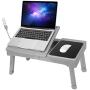 Laptop Desk for Bed Laptop Tray Table Foldable Stand Desk with Cooling Fan, 4 Port USB Hub, Adjustable LED Light, Mouse Pad and Storage Box for Working, Reading on Bed Couch Sofa (Grey)
