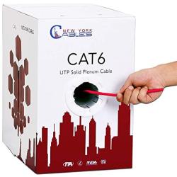 Newyork Cables 1000ft Cat6 Plenum | 100% Solid Bare Copper Wire 23AWG 4 Pair, 550MHz, Unshielded Twisted Pair (UTP), Cat 6 Ethernet Cable Plenum - Red