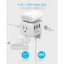 USB Power Strip Flat Plug, TESSAN Desktop Charging Station with 3 USB Ports, 5 Feet Long Extension Cord, Compact Size for Home Office and Travel Use