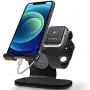 Apple Watch Stand, ZVEdeng Phone and Apple Watch Stand, Apple Watch Charging Station Stand Dock, Universal Stand Holder for iPhone 12 Pro Max/12/12 Pro/12 Mini Apple Watch 38mm-42mm-Black Leather