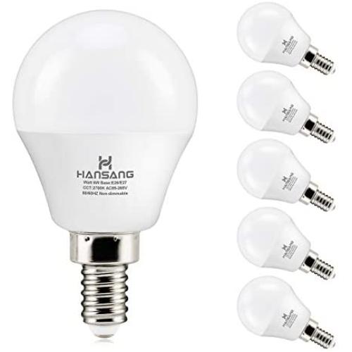 6 watt (60w Equivalent) Hansang LED Bulbs,E12 Small Base Candelabra Round Light Bulb,600 Lumen,Warm White 2700K,A15 LED Bulb Globe Shape,Non dimmable,G45 Ceiling Fan Light Bulbs (6 Pack)