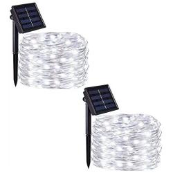 YF Upgraded Solar Outdoor String Lights- 100 LED 8 Modes Copper Wire Lights, 2-Pack Solar Garden Lights, Waterproof Fairy Lights for Tree, Patio, Home, Yard, Pathway, Party, Wedding (32FT, White)
